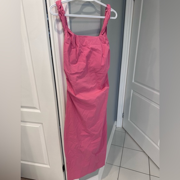 ZARA WOMEN'S MIDI DRESS WITH DRAPED And Slit DETAIL PINK SIZE L - Picture 1 of 6
